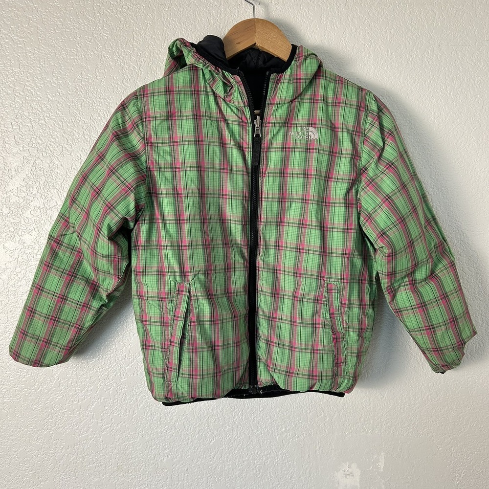 The North Face 550 Girls M 10-12 Hooded Down Puffer Jacket Reversible Plaid/pink